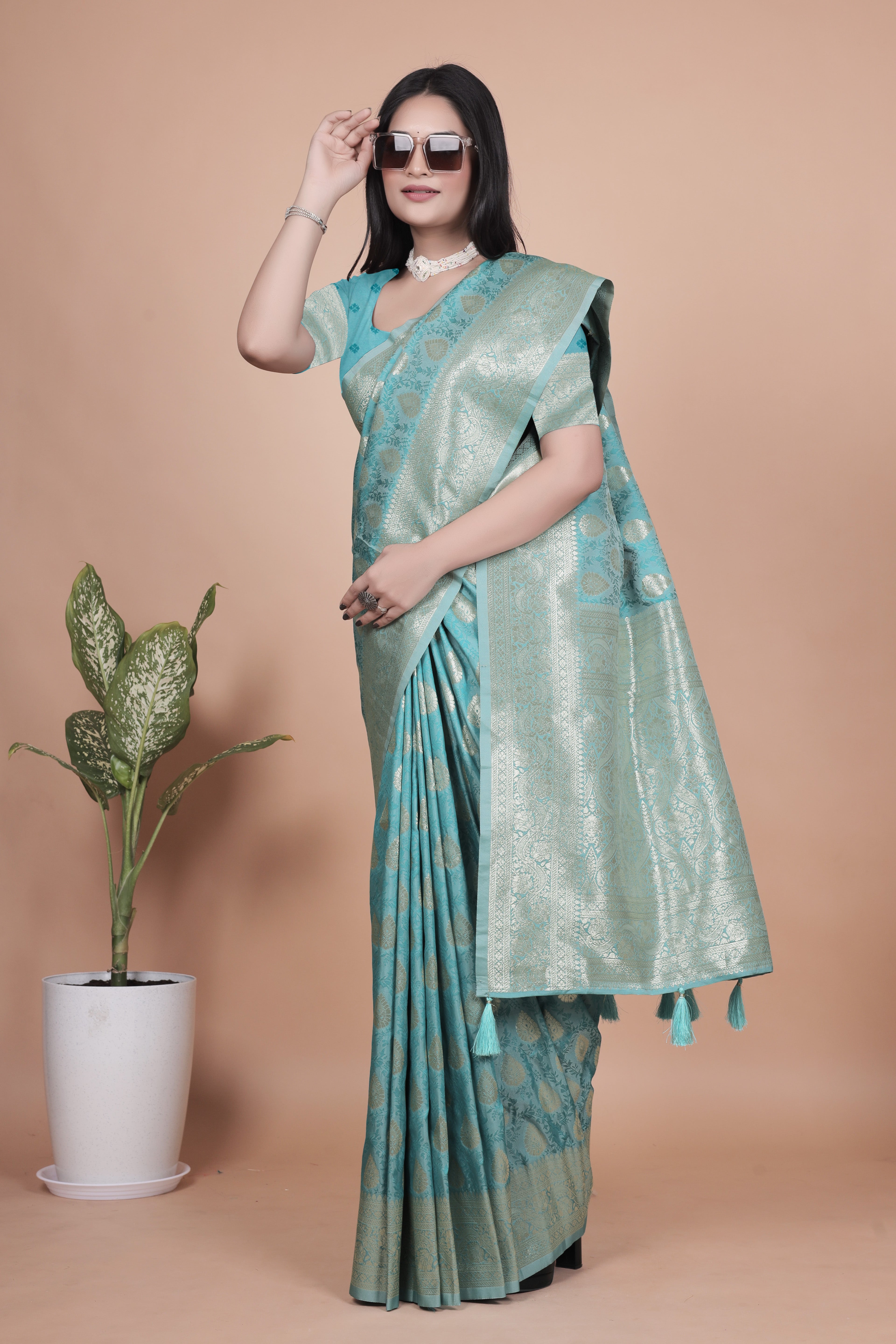 Banarasi Silk Saree with Golden Zari Weaving with 4 color option